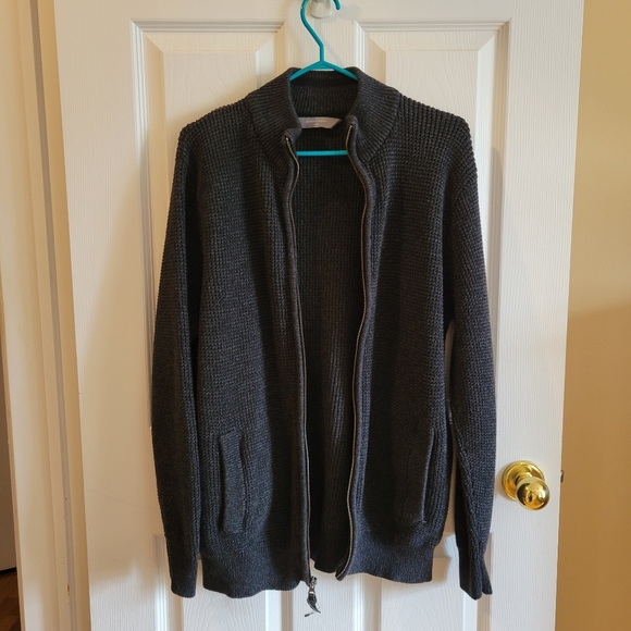 Denver Hayes dark charcoal grey zip up mockneck knit sweater large - Picture 8 of 8